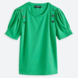 Karl Lagerfeld Paris Button Trim Puff Sleeve Knit Top Women's XL